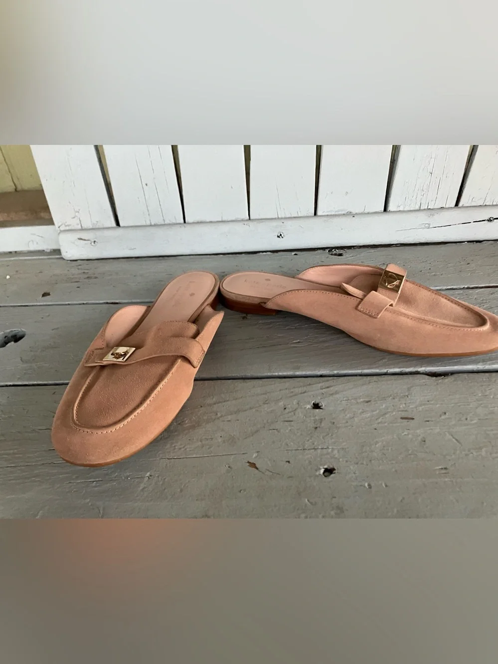 kate spade Blush soft leather Slip-On Mules with Gold Accent